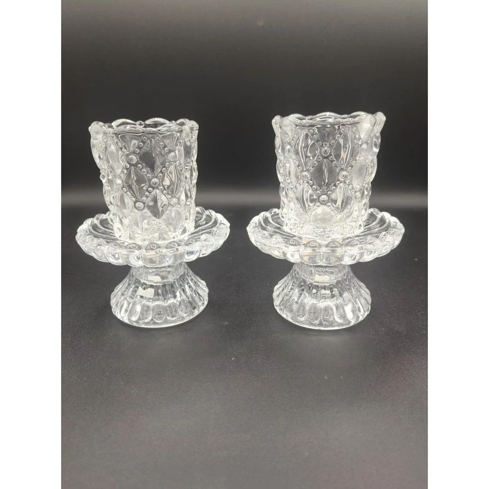 Partylite‎ P9246 Quilted Crystal Glass Votive Candle Holder Pair w/Box - Picture 4 of 6